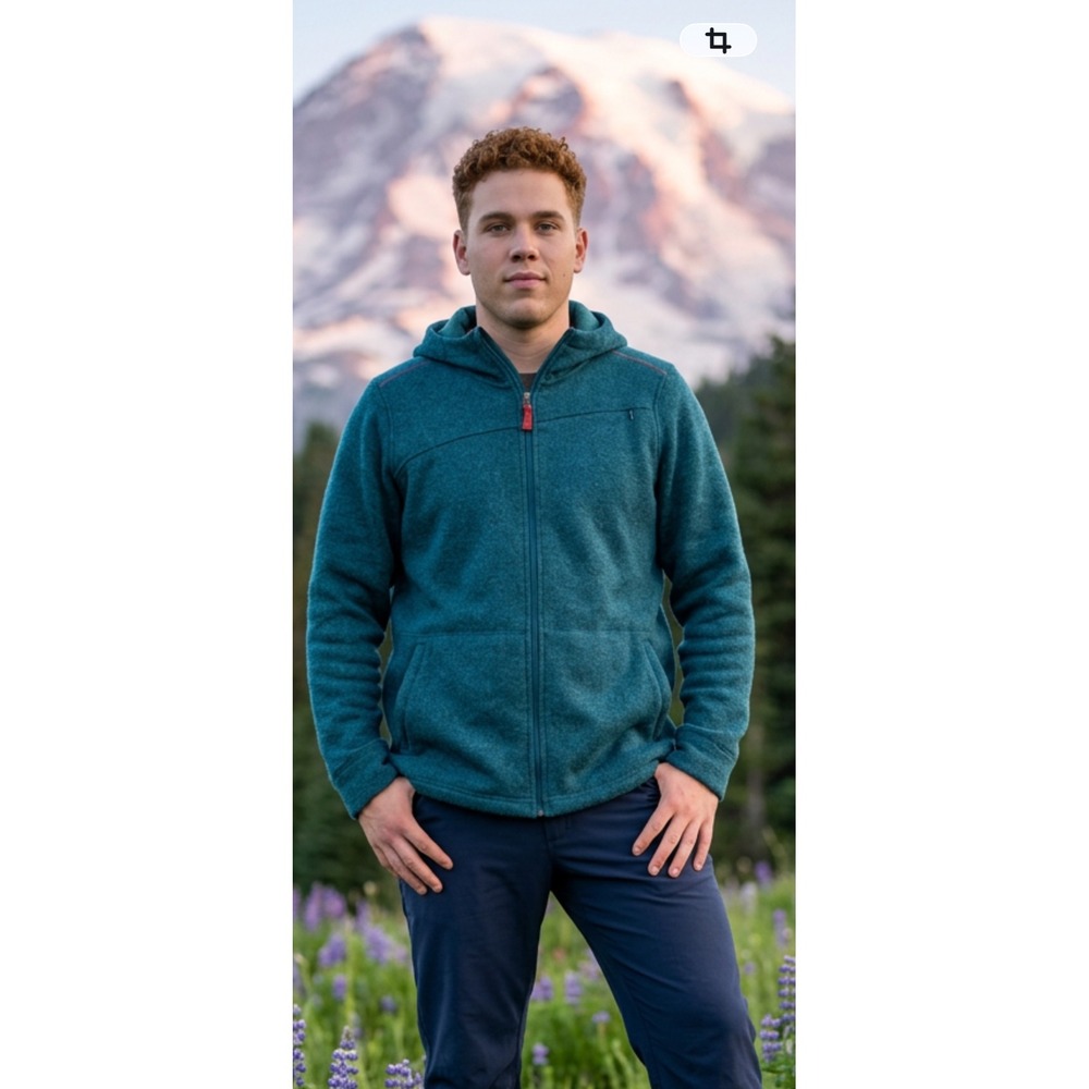 Orvis Mens Sweater Fleece Hoodie Full Zip Jacket Teal Blue Large 2P3F 45153